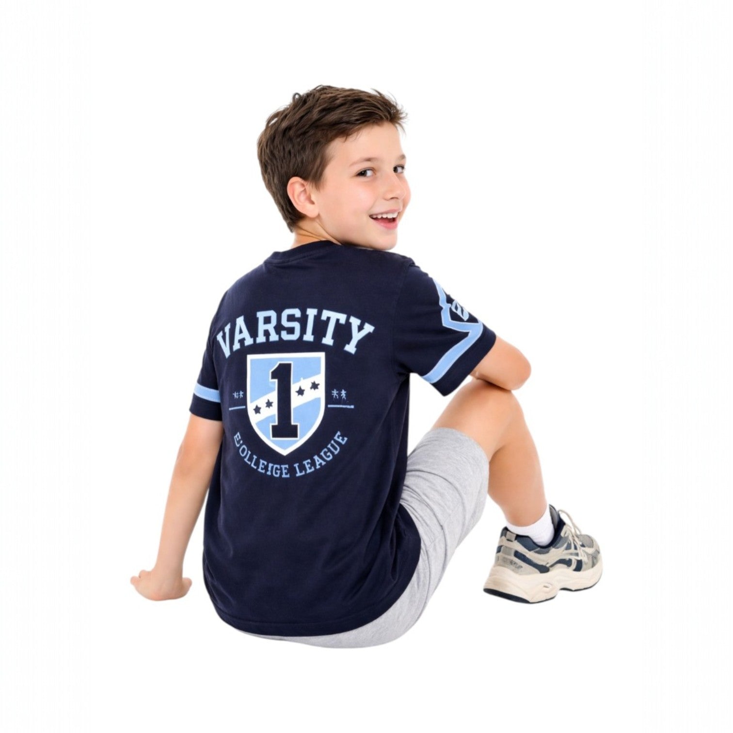 Victor And Jane  Boys' T-Shirt Graphic Printed  - Dark Blue