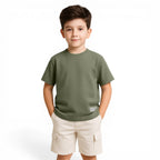 Junior Boys Textured Cotton T-Shirt - Olive Green