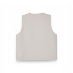 Back view of a beige pinstriped waistcoat from victor and jane for boys formal wear