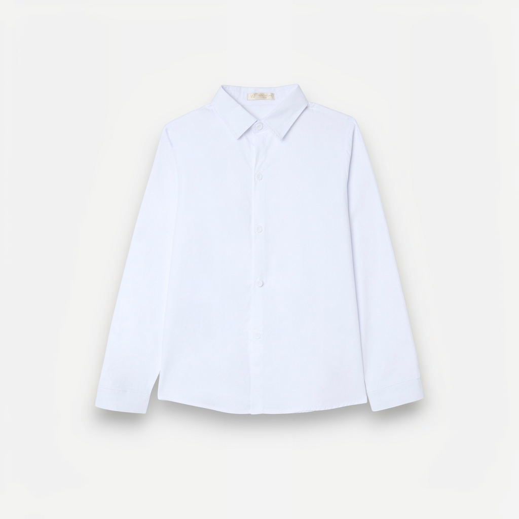 victor and jane boys white long-sleeved button-down dress shirt with a classic collar