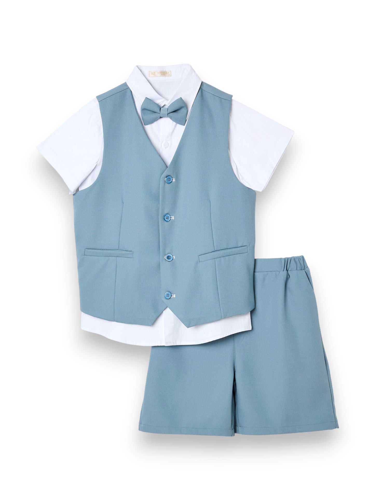 Boys 4 Pc set Waistcoat, Shirt, Shorts & Bow Tie Set